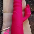 Thrusting Rabbit Vibrator, G Spot Clitoral Vibrator Waterproof & Rechargeable Realistic Silicone Dildo Vibrator with 3 Thrusting & 10 Vibrating Modes, Rose Sex Toys for Women